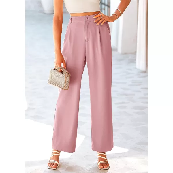 imagePRETTYGARDEN Womens Wide Leg Suit Pants Loose Fit High Elastic Waisted Business Casual Long Trousers PantPink