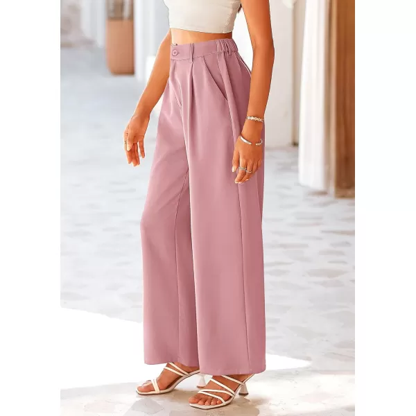 imagePRETTYGARDEN Womens Wide Leg Suit Pants Loose Fit High Elastic Waisted Business Casual Long Trousers PantPink
