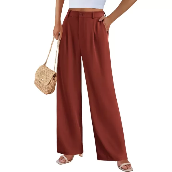 imagePRETTYGARDEN Womens Wide Leg Suit Pants Loose Fit High Elastic Waisted Business Casual Long Trousers PantRust Red