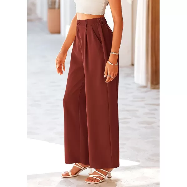 imagePRETTYGARDEN Womens Wide Leg Suit Pants Loose Fit High Elastic Waisted Business Casual Long Trousers PantRust Red