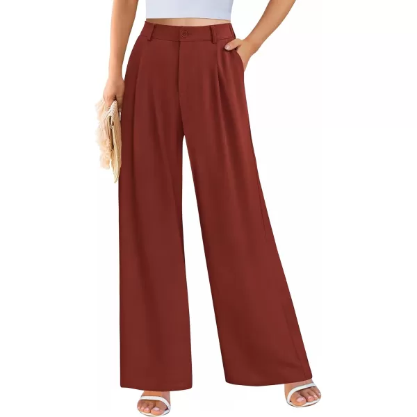 imagePRETTYGARDEN Womens Wide Leg Suit Pants Loose Fit High Elastic Waisted Business Casual Long Trousers PantRust Red