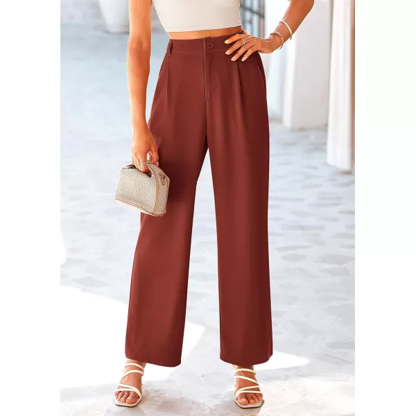 imagePRETTYGARDEN Womens Wide Leg Suit Pants Loose Fit High Elastic Waisted Business Casual Long Trousers PantRust Red