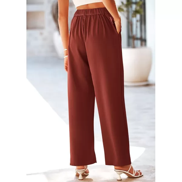 imagePRETTYGARDEN Womens Wide Leg Suit Pants Loose Fit High Elastic Waisted Business Casual Long Trousers PantRust Red
