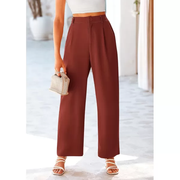 imagePRETTYGARDEN Womens Wide Leg Suit Pants Loose Fit High Elastic Waisted Business Casual Long Trousers PantRust Red