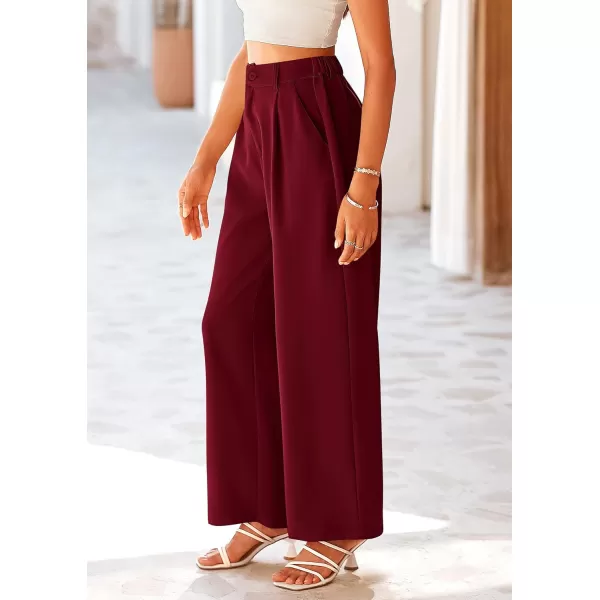 imagePRETTYGARDEN Womens Wide Leg Suit Pants Loose Fit High Elastic Waisted Business Casual Long Trousers PantWine Red