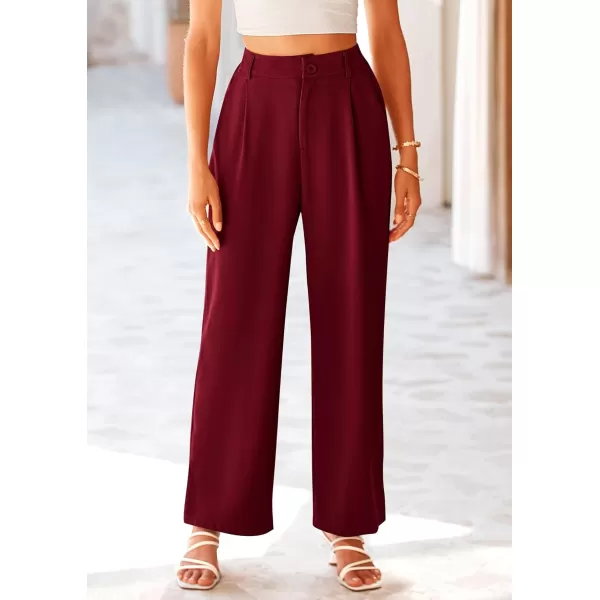 imagePRETTYGARDEN Womens Wide Leg Suit Pants Loose Fit High Elastic Waisted Business Casual Long Trousers PantWine Red