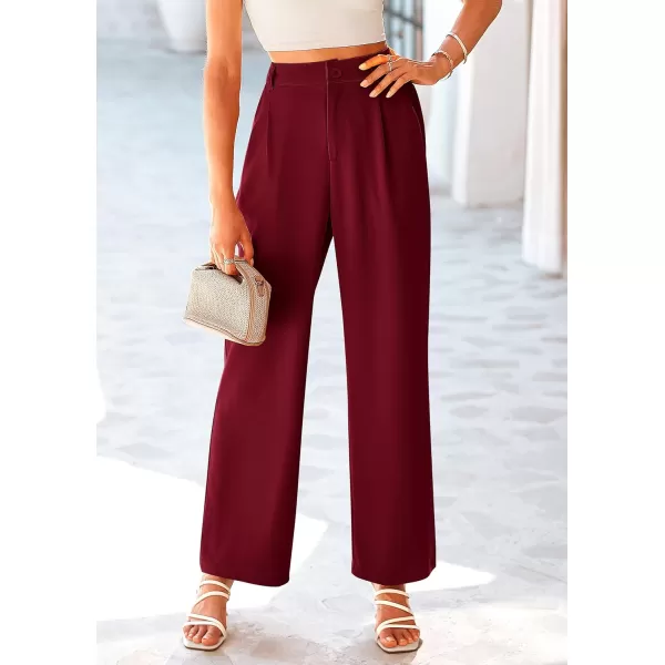imagePRETTYGARDEN Womens Wide Leg Suit Pants Loose Fit High Elastic Waisted Business Casual Long Trousers PantWine Red