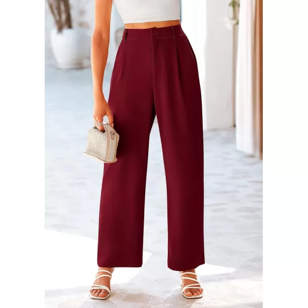 imagePRETTYGARDEN Womens Wide Leg Suit Pants Loose Fit High Elastic Waisted Business Casual Long Trousers PantWine Red