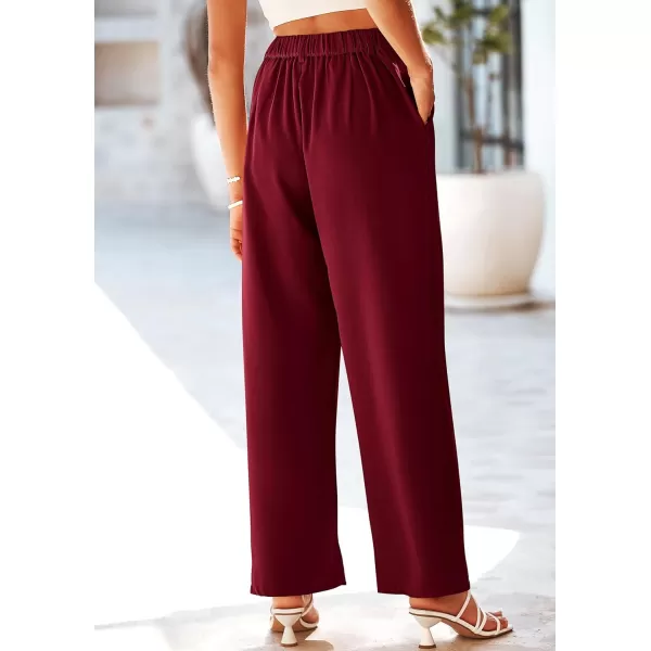 imagePRETTYGARDEN Womens Wide Leg Suit Pants Loose Fit High Elastic Waisted Business Casual Long Trousers PantWine Red