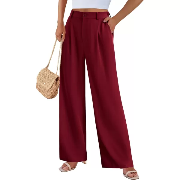 imagePRETTYGARDEN Womens Wide Leg Suit Pants Loose Fit High Elastic Waisted Business Casual Long Trousers PantWine Red