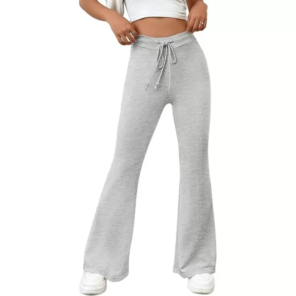 imagePRETTYGARDEN Womens 2024 Casual Flare Pants Elastic High Waisted Drawstring Bell Bottom Bootcut Leggings Lounge SweatpantsLight Grey