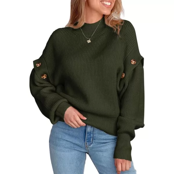 imagePRETTYGARDEN Womens Knit Pullover Sweater 2024 Fall Fashion Clothes Long Sleeve Mock Neck Blouse TopsArmy Green