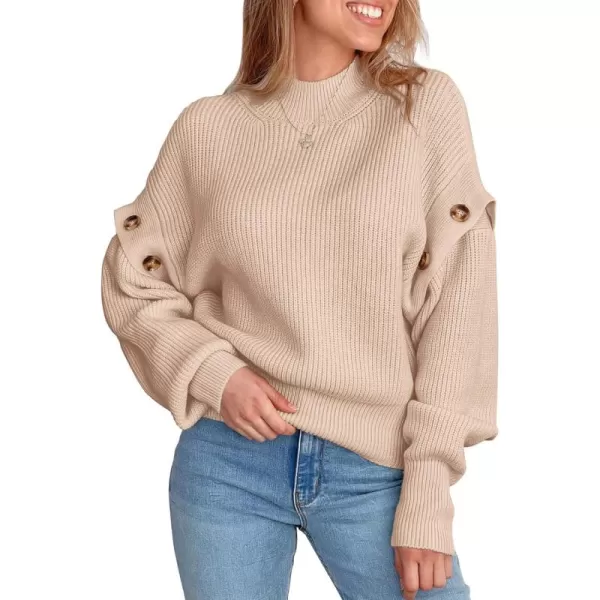 imagePRETTYGARDEN Womens Knit Pullover Sweater 2024 Fall Fashion Clothes Long Sleeve Mock Neck Blouse TopsBeige