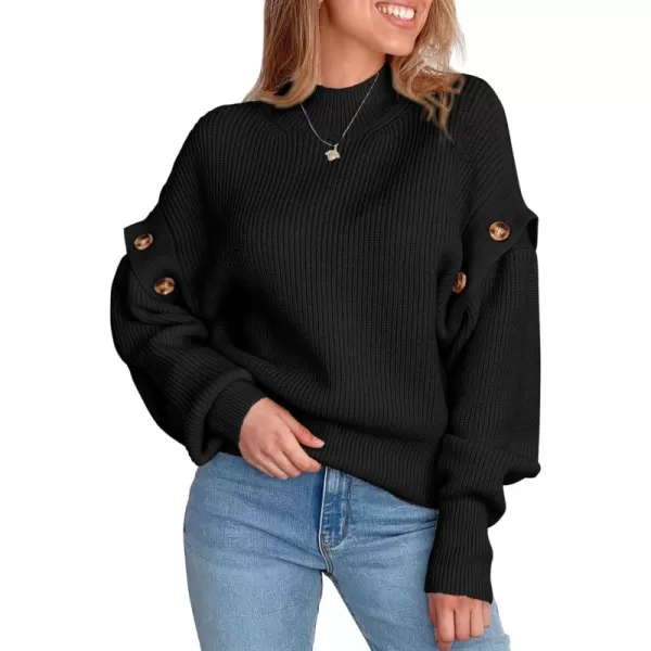 imagePRETTYGARDEN Womens Knit Pullover Sweater 2024 Fall Fashion Clothes Long Sleeve Mock Neck Blouse TopsBlack
