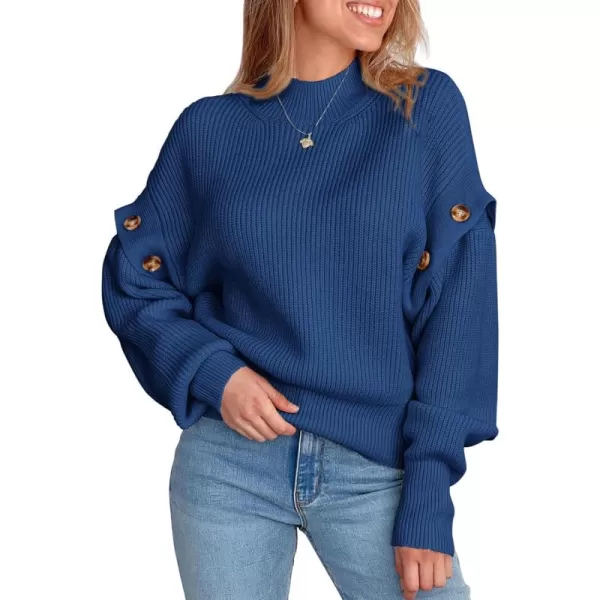 imagePRETTYGARDEN Womens Knit Pullover Sweater 2024 Fall Fashion Clothes Long Sleeve Mock Neck Blouse TopsBlue