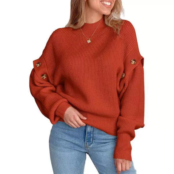 imagePRETTYGARDEN Womens Knit Pullover Sweater 2024 Fall Fashion Clothes Long Sleeve Mock Neck Blouse TopsRust Red