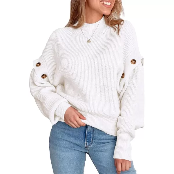 imagePRETTYGARDEN Womens Knit Pullover Sweater 2024 Fall Fashion Clothes Long Sleeve Mock Neck Blouse TopsWhite