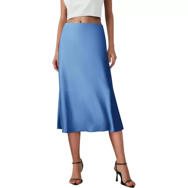 imagePRETTYGARDEN Womens Midi Skirts 2024 Summer Dressy Casual High Waisted Ruffle A Line Silk Satin SkirtsBlue