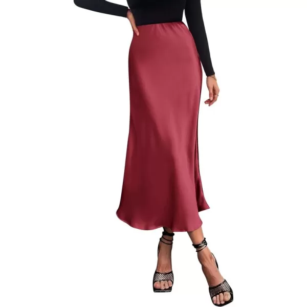 imagePRETTYGARDEN Womens Summer Midi Satin Skirt Dressy Casual High Waisted A Line Flowy Ruffle Elegant Party SkirtsBean Paste Pink