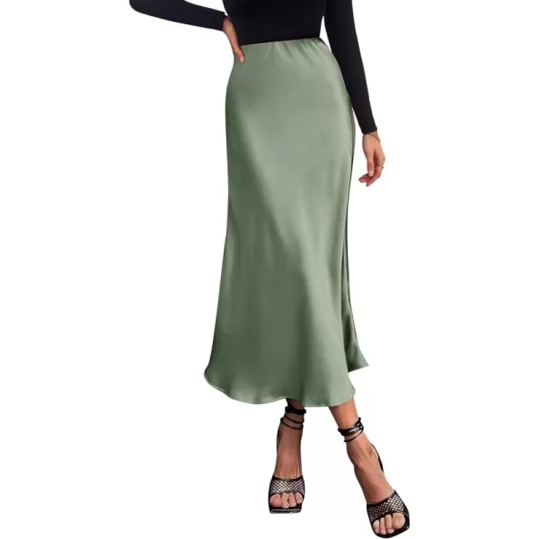 imagePRETTYGARDEN Womens Summer Midi Satin Skirt Dressy Casual High Waisted A Line Flowy Ruffle Elegant Party SkirtsLight Green