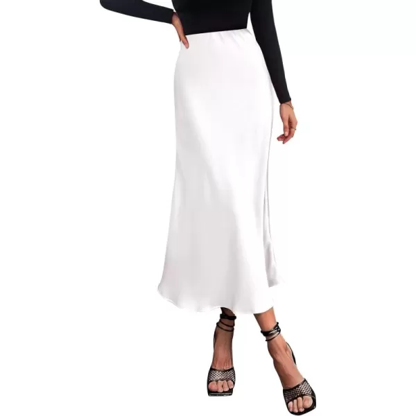 imagePRETTYGARDEN Womens Summer Midi Satin Skirt Dressy Casual High Waisted A Line Flowy Ruffle Elegant Party SkirtsWhite