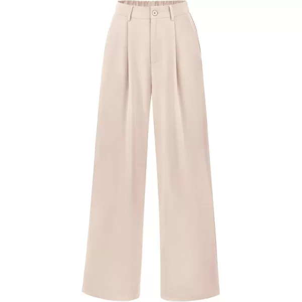 imagePRETTYGARDEN Womens Wide Leg Suit Pants Loose Fit High Elastic Waisted Business Casual Long Trousers PantBeige