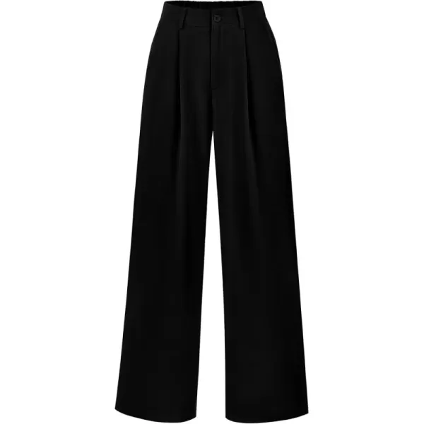 imagePRETTYGARDEN Womens Wide Leg Suit Pants Loose Fit High Elastic Waisted Business Casual Long Trousers PantBlack