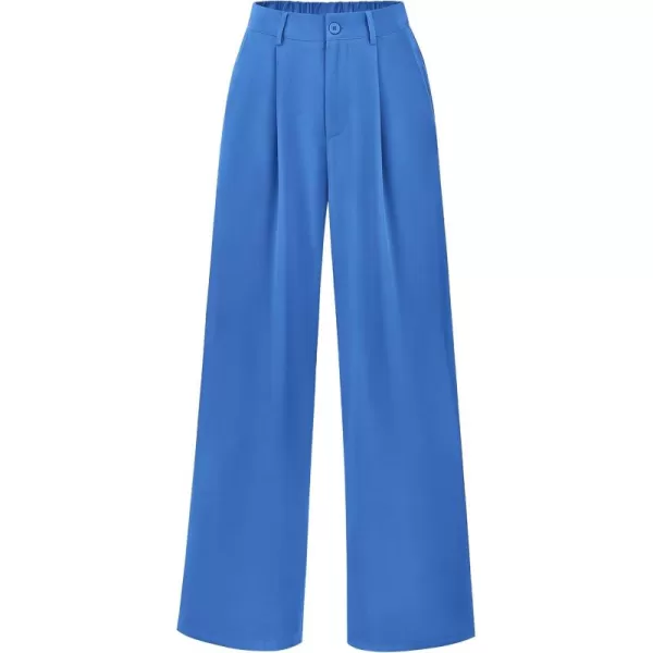 imagePRETTYGARDEN Womens Wide Leg Suit Pants Loose Fit High Elastic Waisted Business Casual Long Trousers PantBlue