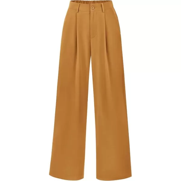 imagePRETTYGARDEN Womens Wide Leg Suit Pants Loose Fit High Elastic Waisted Business Casual Long Trousers PantBrown Yellow