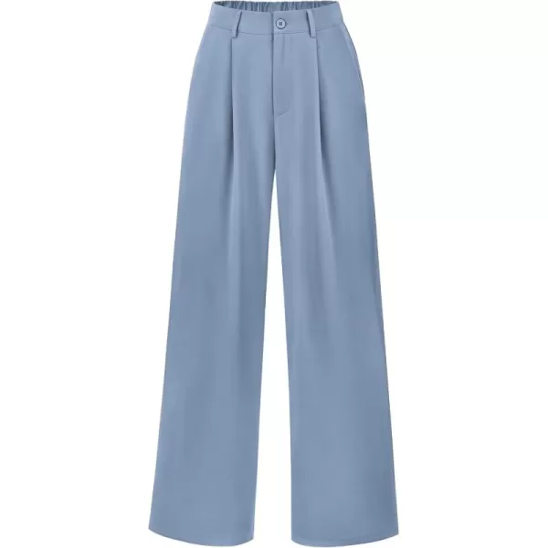 imagePRETTYGARDEN Womens Wide Leg Suit Pants Loose Fit High Elastic Waisted Business Casual Long Trousers PantGrey Blue