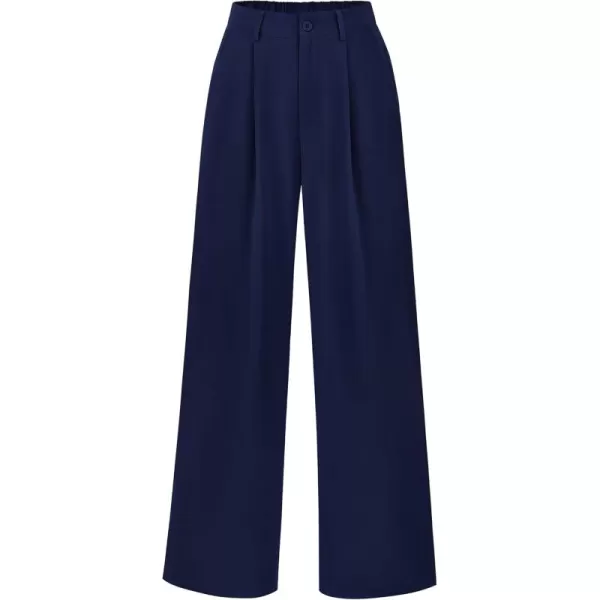 imagePRETTYGARDEN Womens Wide Leg Suit Pants Loose Fit High Elastic Waisted Business Casual Long Trousers PantNavy