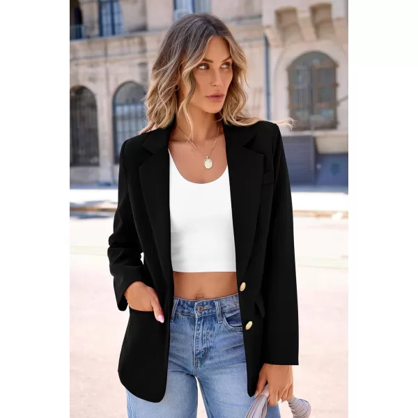 imagePRETTYGARDEN Womens 2024 Fall Business Casual Blazers Long Sleeve Notch Lapel Trendy Work Office Blazer Jackets OuterwearBlack