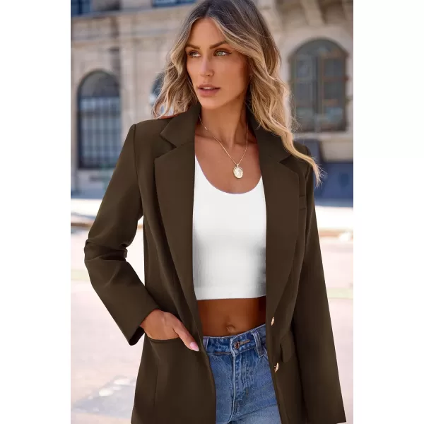 imagePRETTYGARDEN Womens 2024 Fall Business Casual Blazers Long Sleeve Notch Lapel Trendy Work Office Blazer Jackets OuterwearCoffee