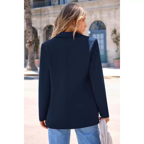 imagePRETTYGARDEN Womens 2024 Fall Business Casual Blazers Long Sleeve Notch Lapel Trendy Work Office Blazer Jackets OuterwearNavy