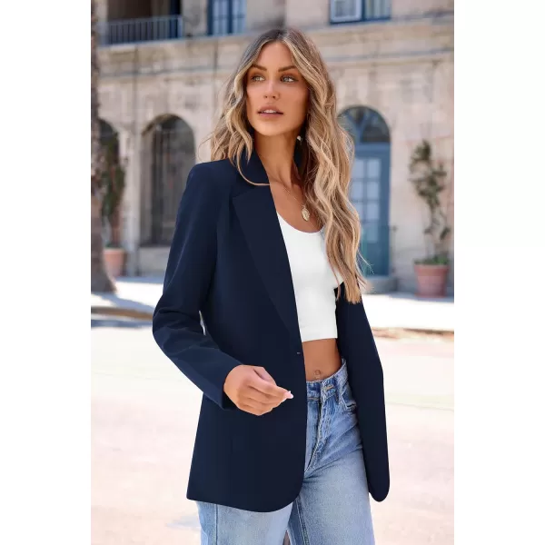imagePRETTYGARDEN Womens 2024 Fall Business Casual Blazers Long Sleeve Notch Lapel Trendy Work Office Blazer Jackets OuterwearNavy