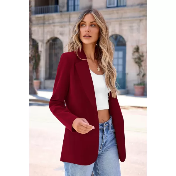 imagePRETTYGARDEN Womens 2024 Fall Business Casual Blazers Long Sleeve Notch Lapel Trendy Work Office Blazer Jackets OuterwearWine Red