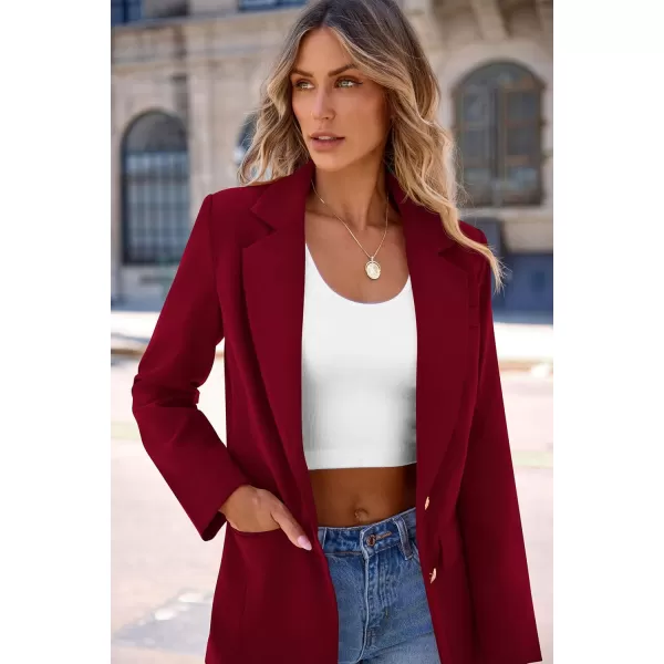 imagePRETTYGARDEN Womens 2024 Fall Business Casual Blazers Long Sleeve Notch Lapel Trendy Work Office Blazer Jackets OuterwearWine Red