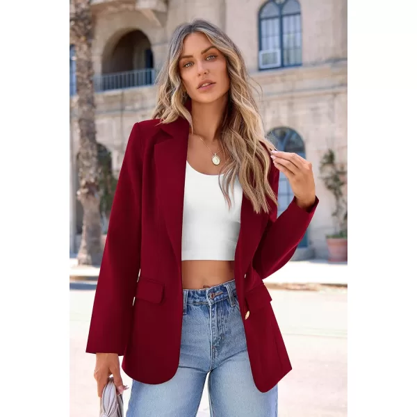 imagePRETTYGARDEN Womens 2024 Fall Business Casual Blazers Long Sleeve Notch Lapel Trendy Work Office Blazer Jackets OuterwearWine Red