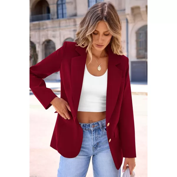 imagePRETTYGARDEN Womens 2024 Fall Business Casual Blazers Long Sleeve Notch Lapel Trendy Work Office Blazer Jackets OuterwearWine Red