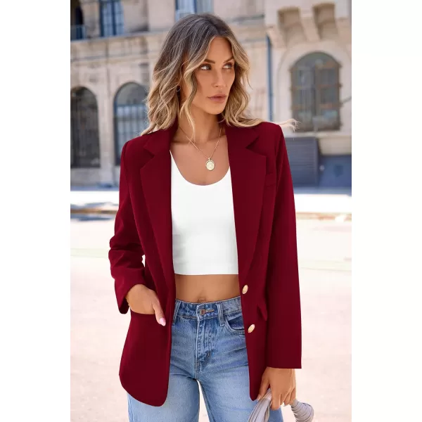imagePRETTYGARDEN Womens 2024 Fall Business Casual Blazers Long Sleeve Notch Lapel Trendy Work Office Blazer Jackets OuterwearWine Red