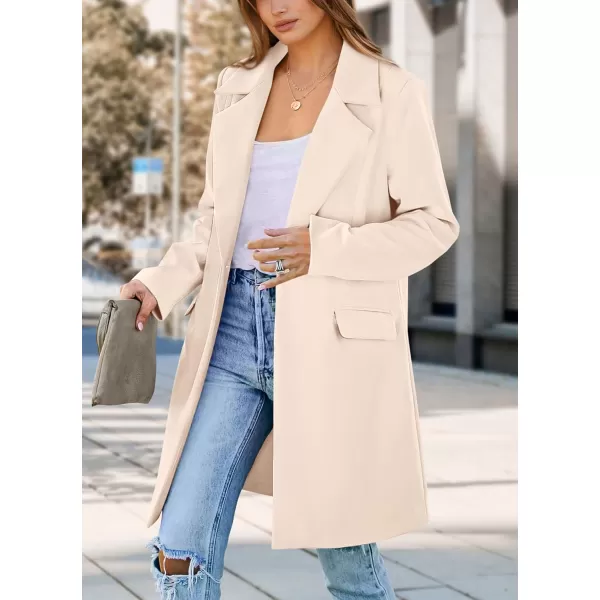imagePRETTYGARDEN Womens 2024 Fall Long Blazer Jackets Long Sleeve Lapel Pockets Loose Fit Work Casual Blazers OuterwearBeige