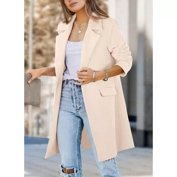 imagePRETTYGARDEN Womens 2024 Fall Long Blazer Jackets Long Sleeve Lapel Pockets Loose Fit Work Casual Blazers OuterwearBeige
