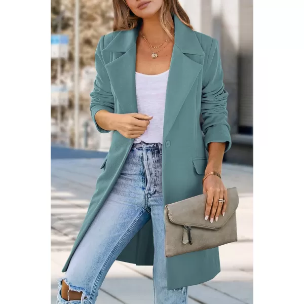 imagePRETTYGARDEN Womens 2024 Fall Long Blazer Jackets Long Sleeve Lapel Pockets Loose Fit Work Casual Blazers OuterwearBlue Green