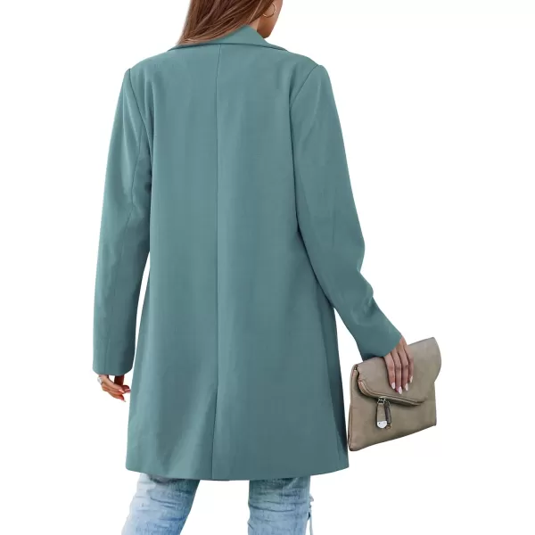 imagePRETTYGARDEN Womens 2024 Fall Long Blazer Jackets Long Sleeve Lapel Pockets Loose Fit Work Casual Blazers OuterwearBlue Green