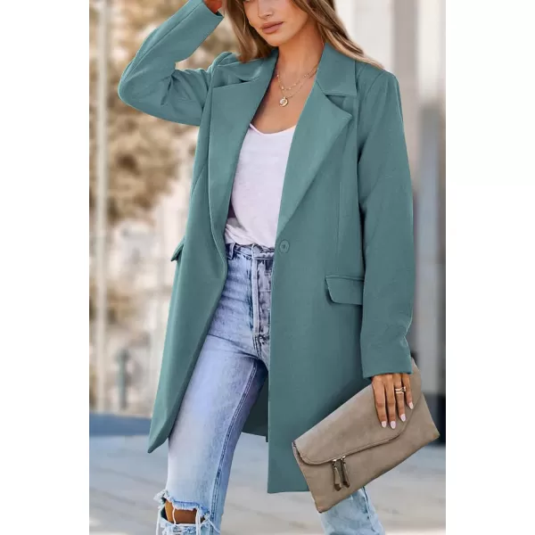 imagePRETTYGARDEN Womens 2024 Fall Long Blazer Jackets Long Sleeve Lapel Pockets Loose Fit Work Casual Blazers OuterwearBlue Green