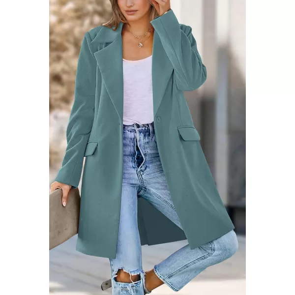 imagePRETTYGARDEN Womens 2024 Fall Long Blazer Jackets Long Sleeve Lapel Pockets Loose Fit Work Casual Blazers OuterwearBlue Green