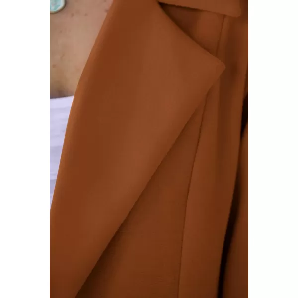imagePRETTYGARDEN Womens 2024 Fall Long Blazer Jackets Long Sleeve Lapel Pockets Loose Fit Work Casual Blazers OuterwearBrown