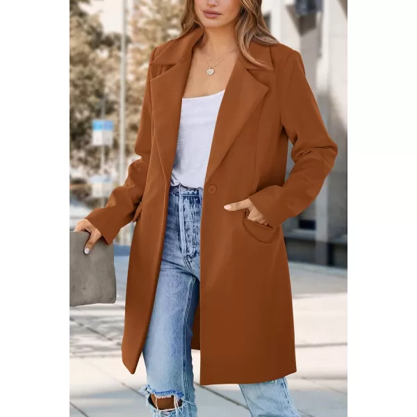 imagePRETTYGARDEN Womens 2024 Fall Long Blazer Jackets Long Sleeve Lapel Pockets Loose Fit Work Casual Blazers OuterwearBrown