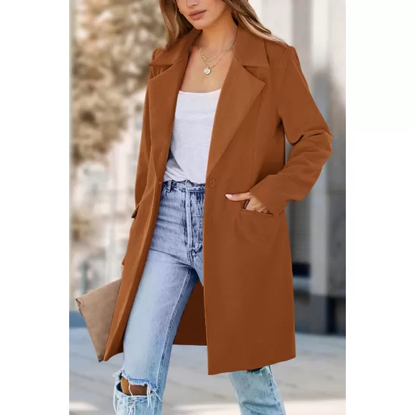 imagePRETTYGARDEN Womens 2024 Fall Long Blazer Jackets Long Sleeve Lapel Pockets Loose Fit Work Casual Blazers OuterwearBrown