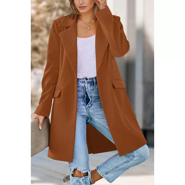imagePRETTYGARDEN Womens 2024 Fall Long Blazer Jackets Long Sleeve Lapel Pockets Loose Fit Work Casual Blazers OuterwearBrown